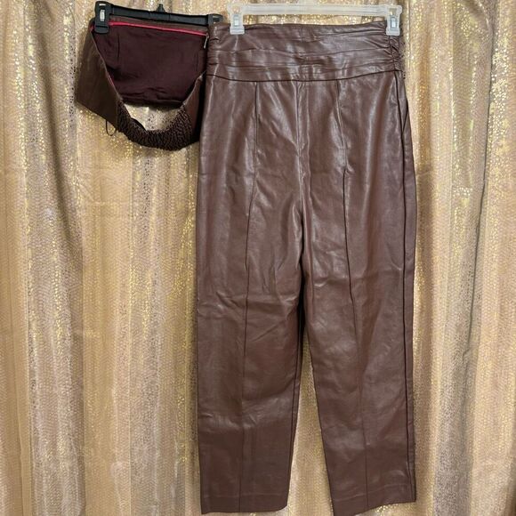 Free People Walnut Brown Faux Leather Pants Bandeau Set Size 8 NWOT - Picture 3 of 10